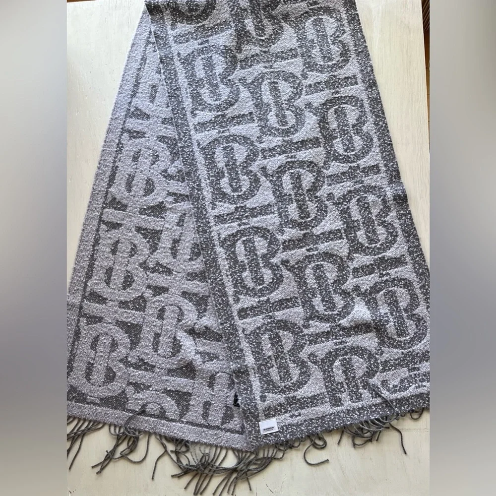 BURBERRY Oversize TB Monogram Fringe Cashmere & Silk Scarf